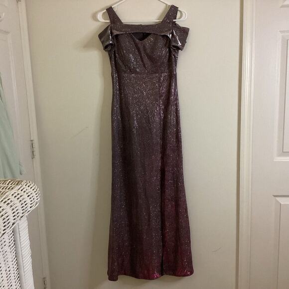 Nightway Glitter Tornazol Silver Fuchsia Gown Long Formal Dress Size 4 NYE - Picture 2 of 15